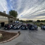 golf carts lined up in the morning at the broadlands golf course