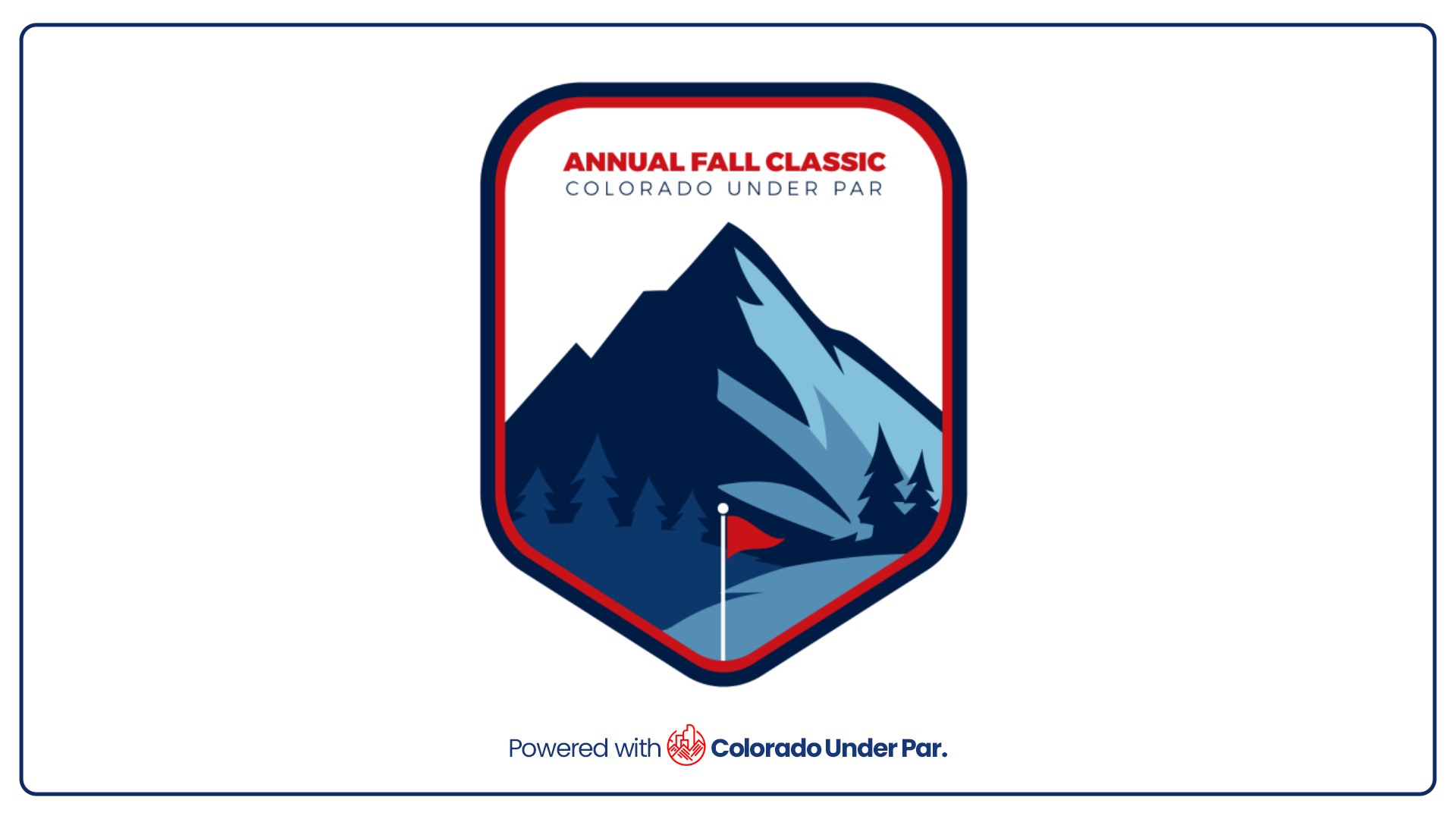 Mountain in border with pin flag on bottom middle