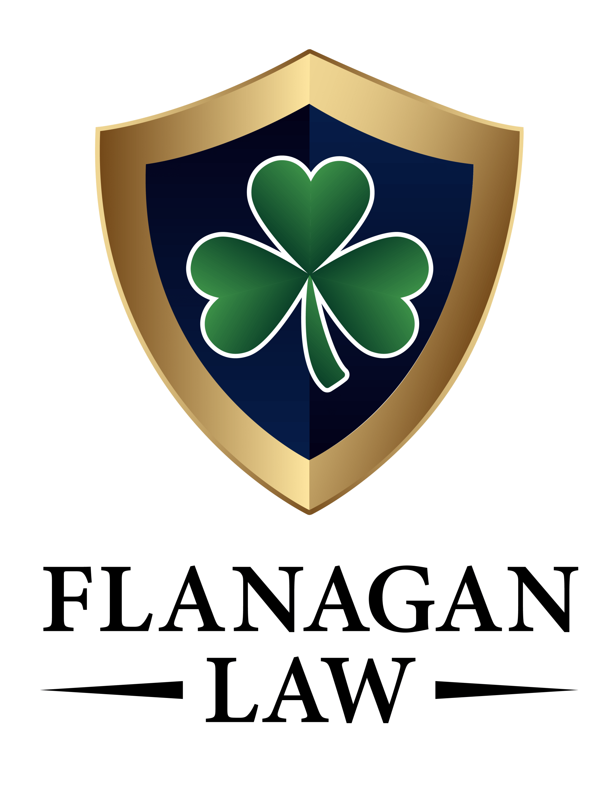 gold shield logo with clover in the middle and company name below