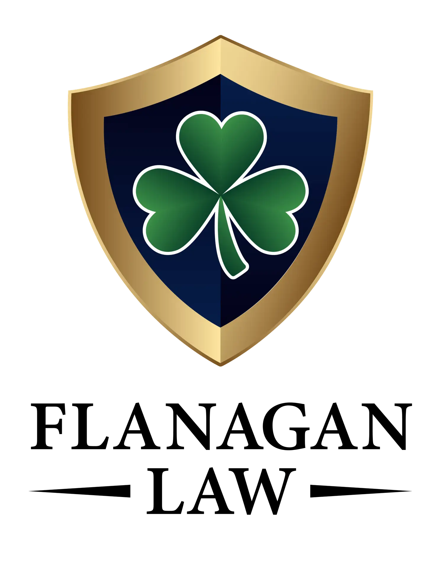 gold shield logo with clover in the middle and company name below