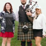 the founders of foundation 1010 with the bag pipe player during the opening ceremony of their charity golf tournament in colorado