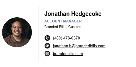 branded bills contact card
