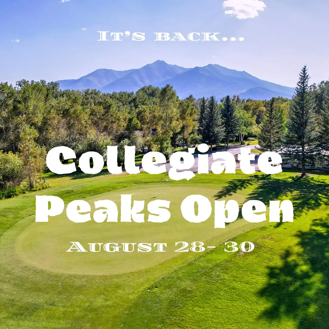 Collegiate Peaks Open golf tournament flyer — August 28–30, 2026 at Collegiate Peaks Golf Course, Buena Vista, Colorado