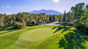 Fairway at Collegiate Peaks Golf Course with the Collegiate Peaks mountain range in the background, Buena Vista, Colorado