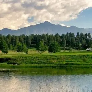 Golf course at Pagosa Springs Golf Club with San Juan Mountains backdrop in Pagosa Springs, Colorado