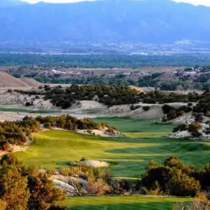 Fairway with Sangre de Cristo mountain views at Challenger Golf Course in Crestone, Colorado