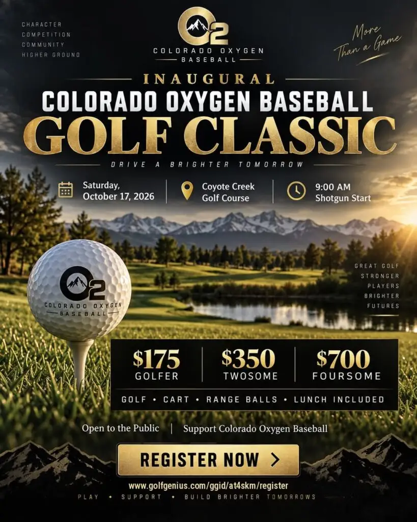 Inaugural Colorado Oxygen Baseball Golf Classic — October 17, 2026 at Coyote Creek Golf Course in Fort Lupton, CO