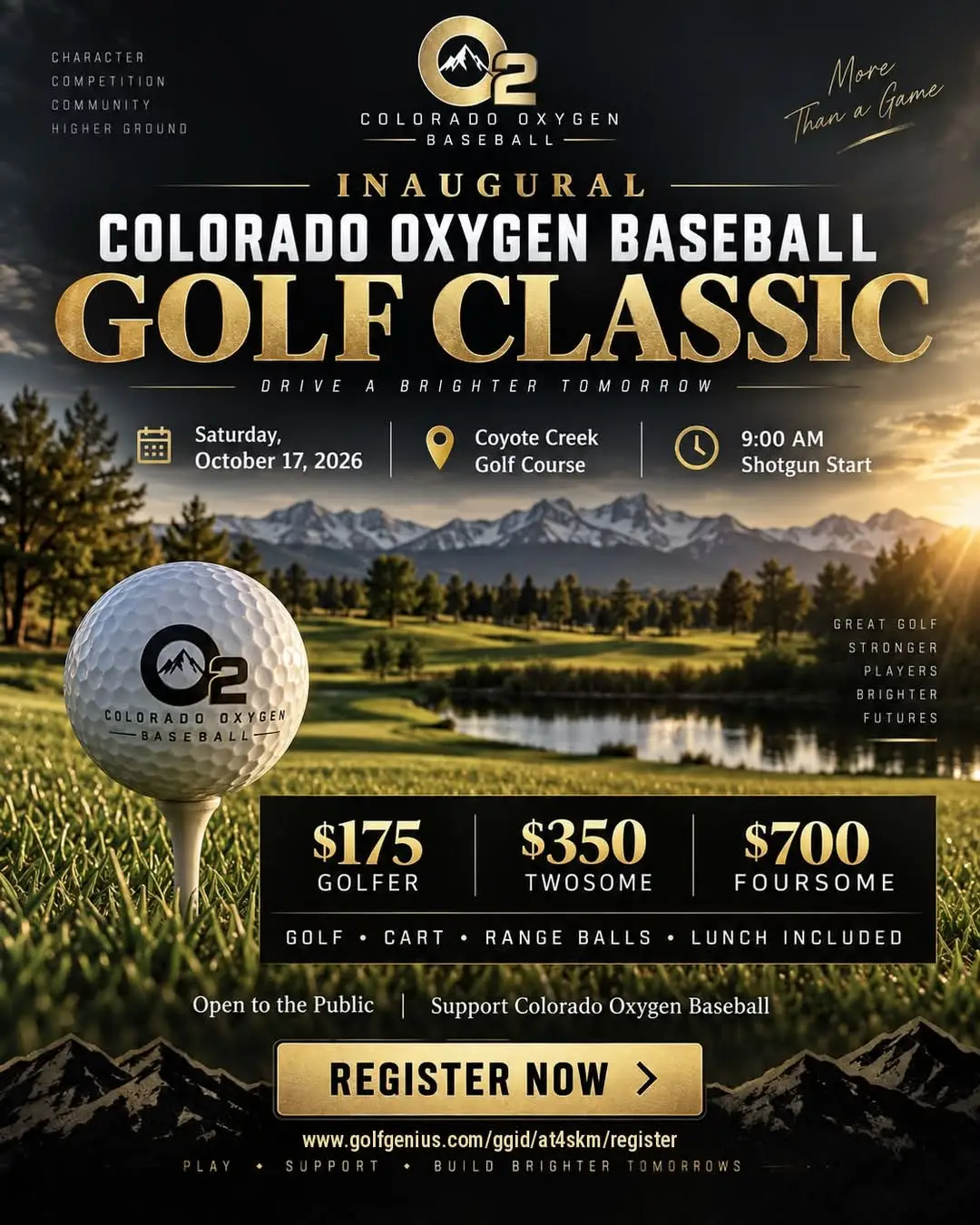 Inaugural Colorado Oxygen Baseball Golf Classic — October 17, 2026 at Coyote Creek Golf Course in Fort Lupton, CO