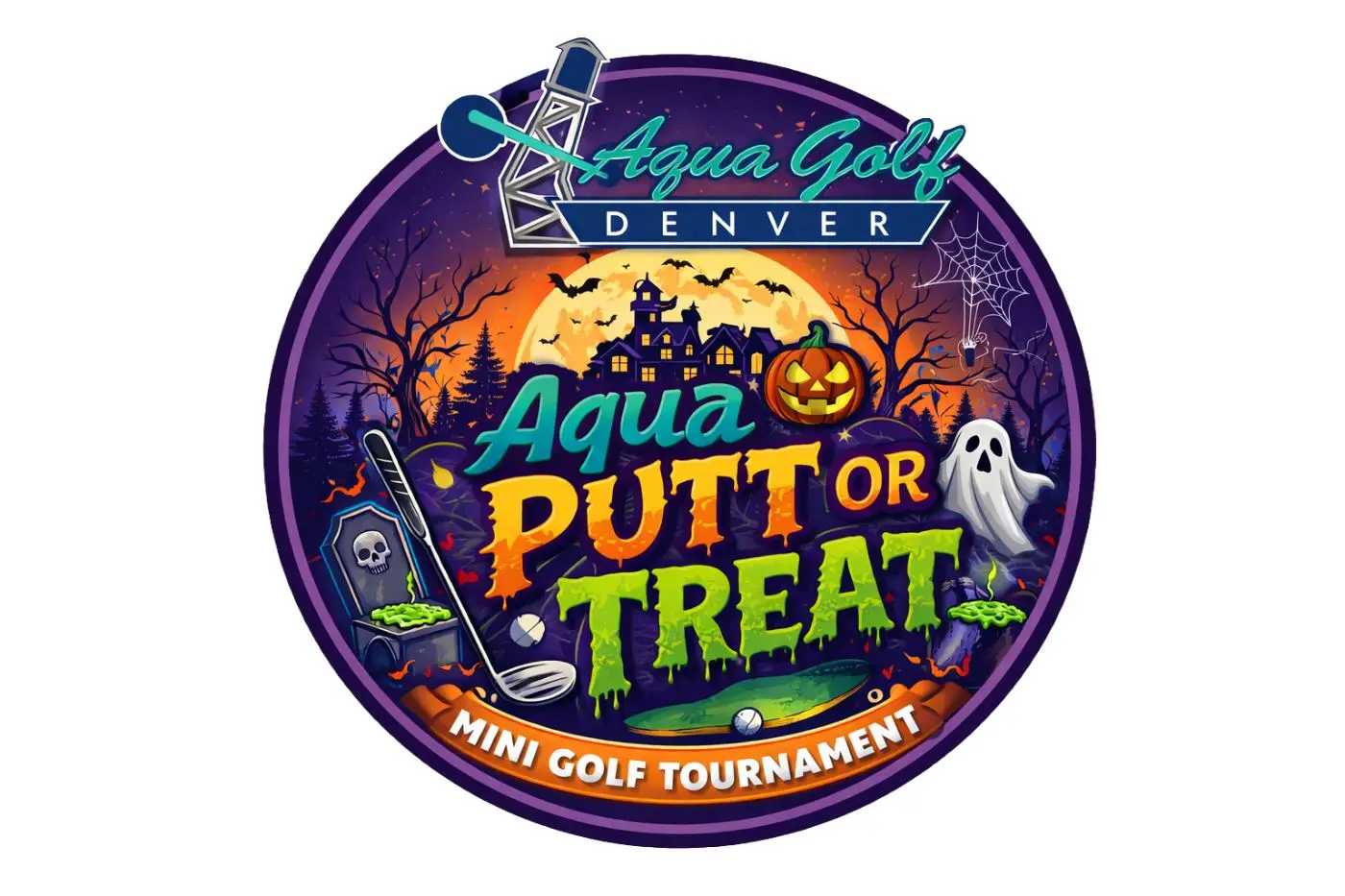 Putt or Treat Halloween mini golf tournament at Aqua Golf, Denver, October 17 2026