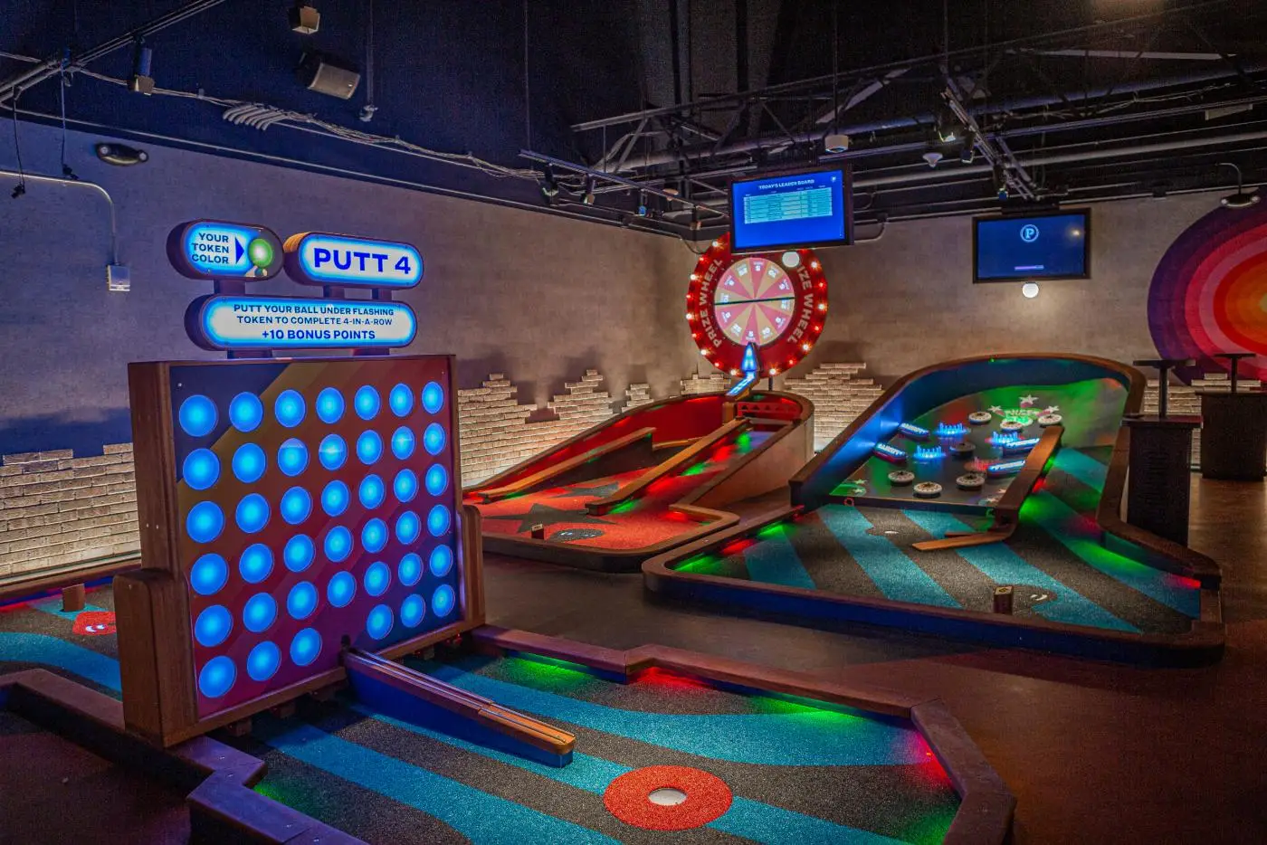 Indoor mini golf course at Puttshack Denver in the RiNo Art District, 2813 Blake Street, Denver, Colorado
